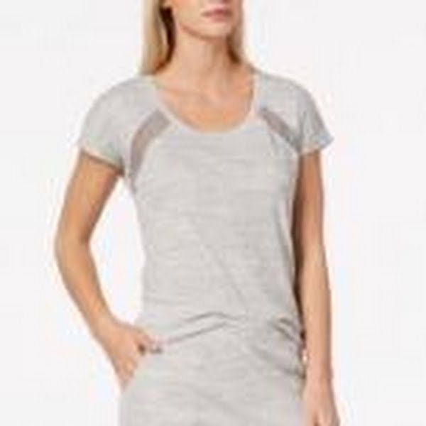 Alfani Mesh-Stripe Pajama Top, Gray XS