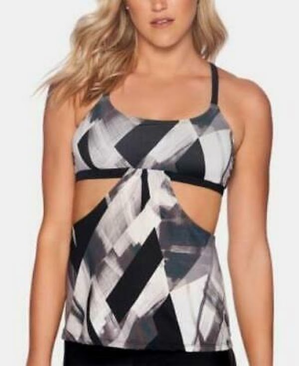 Reebok Tankini Tops Cutout Strappy-Back Tank, Size Medium