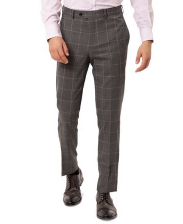 Tallia Mens Gray Windowpane Plaid Slim Pants