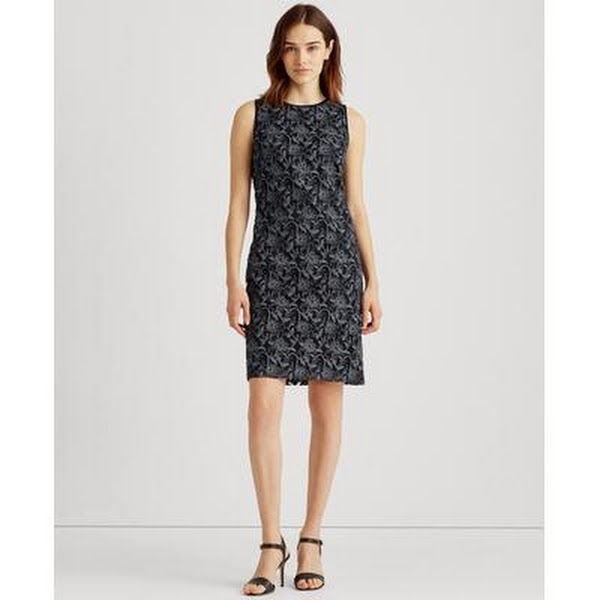 Lauren Ralph Lauren Embroidered Sleeveless Dress – Navy Blue/Silver, Size 4