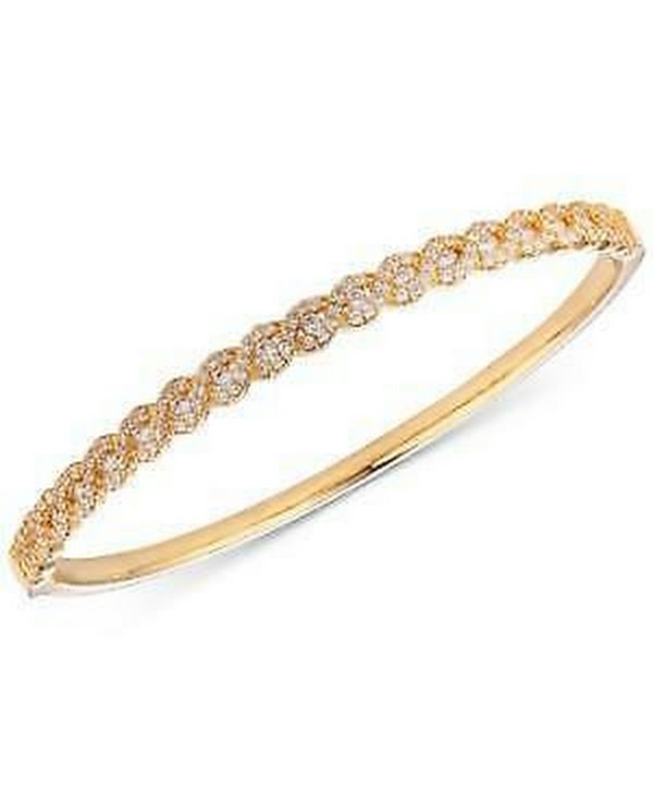 Tiara Cubic Zirconia Braid-Look Bangle Bracelet in Sterling Silver - Gold