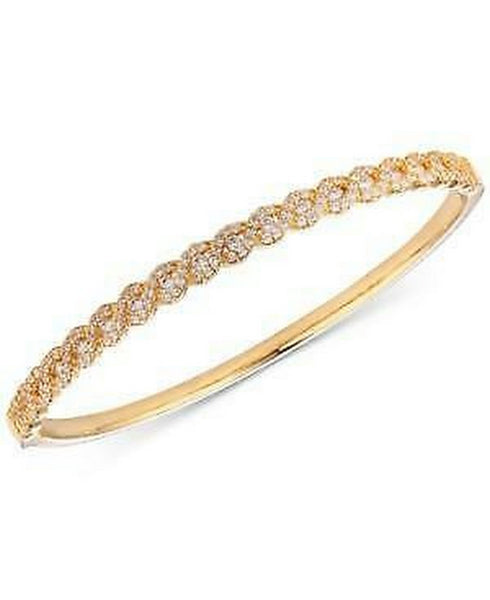 Tiara Cubic Zirconia Braid-Look Bangle Bracelet in Sterling Silver - Gold