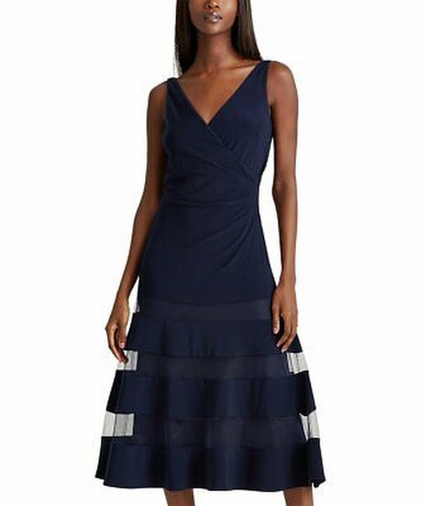 Lauren Ralph Lauren Lighthouse Navy Tulle-Panel A-Line Dress