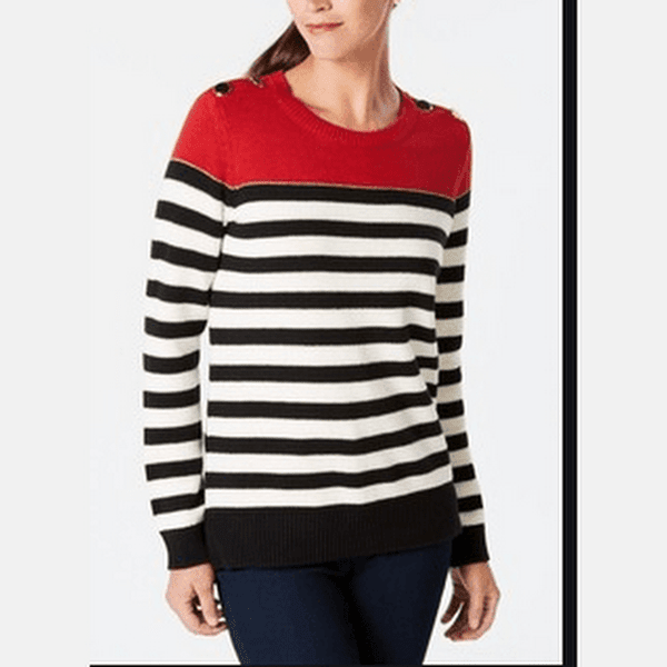 Charter Club Embellished Striped Sweater, Size Medium