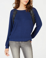 Ultra Flirt by Ikeddi Juniors Lace-Trimmed Pullover Sweater