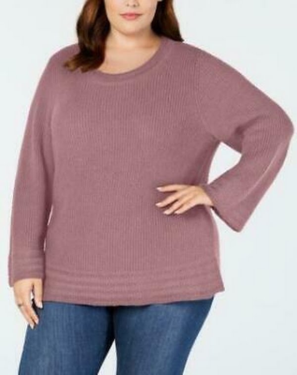 Style & Co Plus Size Lantern-Sleeve Contrast-Stitch Sweater, Size 3X