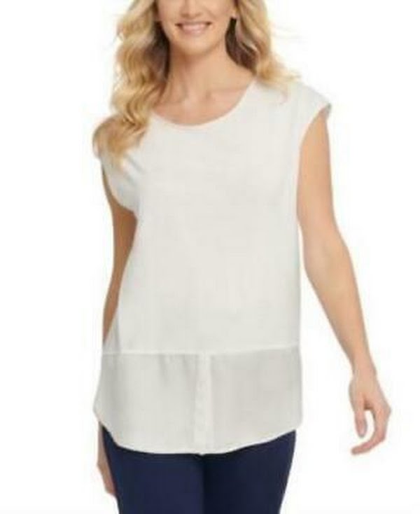 DKNY Women's Mixed-Media Top, Size Medium