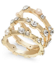 Inc Gold-Tone 3-Pc Set Imitation Pearl and Crystal Stacking Rings