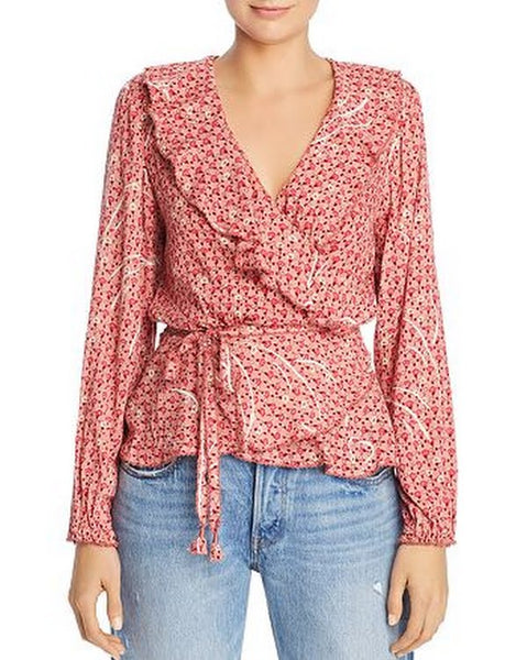 Poupette St. Barth Women's Elise Ruffled Wrap Top, Red, Size Medium