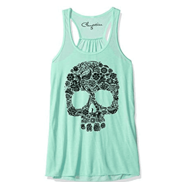 Clementine Womens Floral Skull Graphic Racerback Tank Top