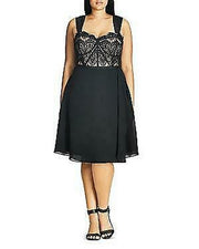 City Chic Womens Plus Lace Overlay Sleeveless Party Dress