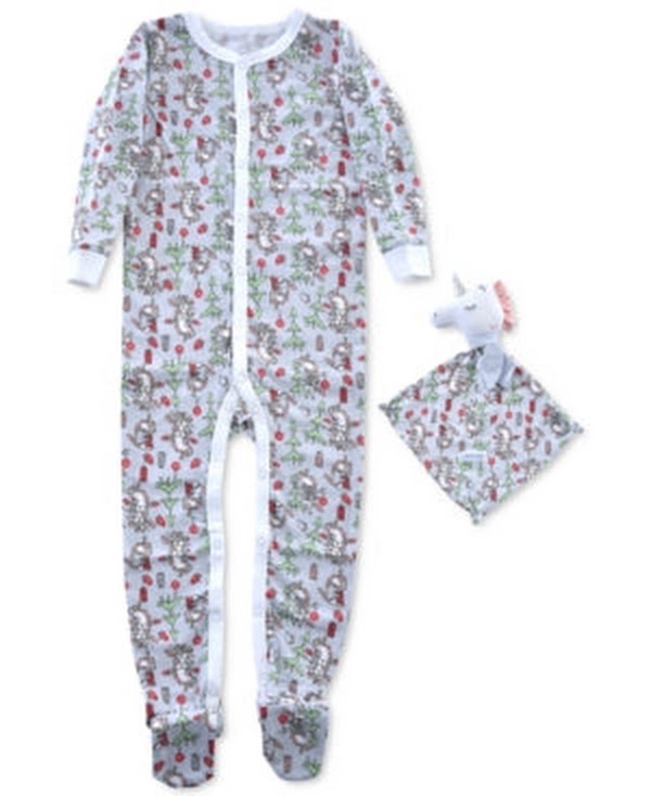 Max & Olivia Baby Girls 2-Pc. Fair-Isle-Print Pajama & Deer Blankie Baby Set