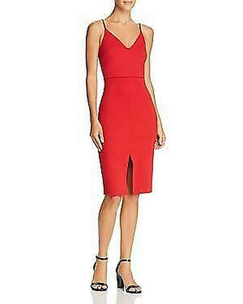 Aqua Slit Sheath Dress, Red, Size XS