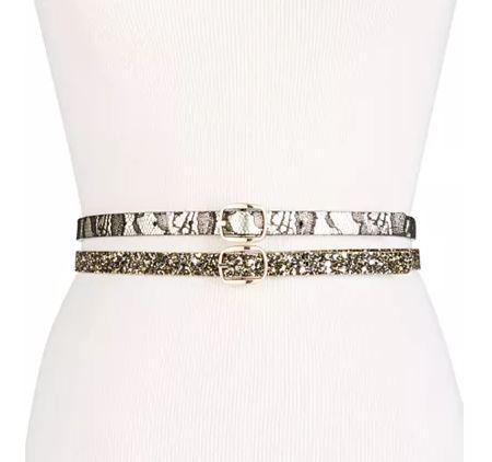 INC International Concepts Glitter & Lace 2-for-1 Skinny Belts