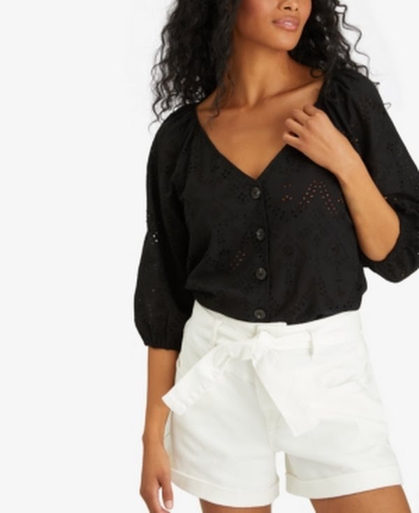 Sanctuary Cotton Modern Eyelet Top, XXS/Black