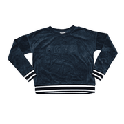DKNY Sport Boxy Fit Velour Long Sleeve Raised Logo Pullover Sweatshirt