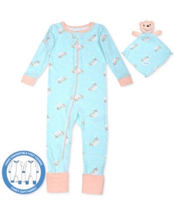 Max & Olivia Baby Girls 2-Pc. Fair-Isle-Print Pajama & Deer Blankie Baby Set