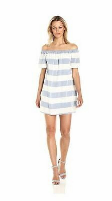 BB Dakota Women's Kash Striped Off The Shoulder Dress, Size Large