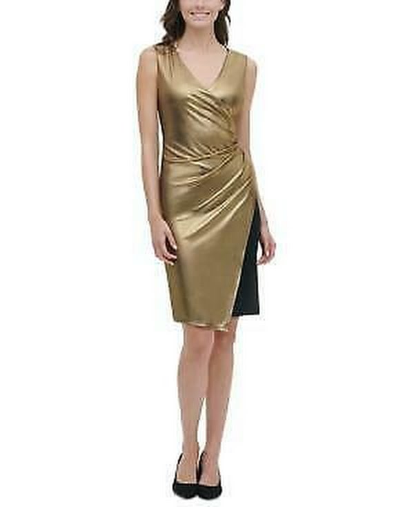 Tommy Hilfiger Womens Metallic Jersey Wrap Dress, Size 6