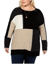 Style & Co. Womens Plus Patchwork Colorblock Tunic Sweater