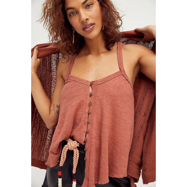 Free People Womens Dream Weaver Tank Tops, Brown, Size Small