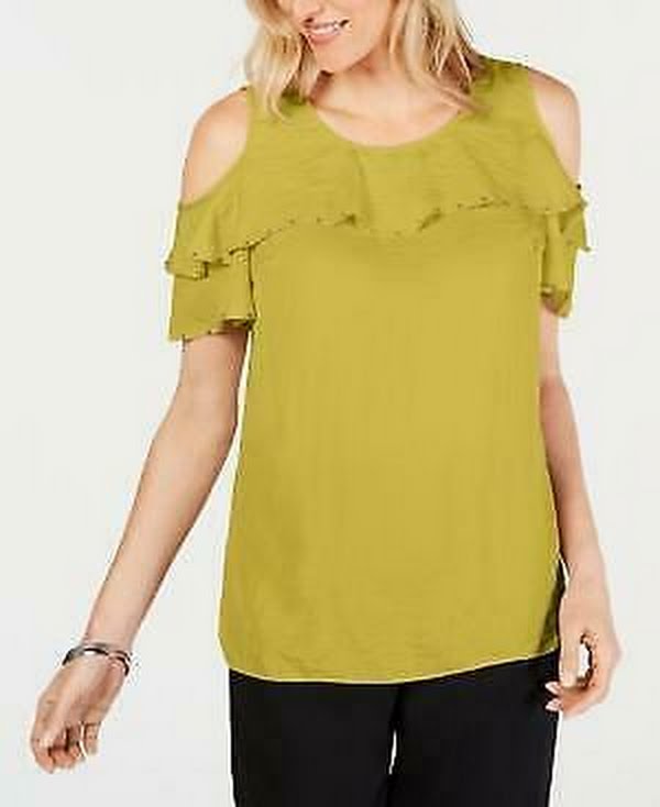 Jm Collection Petite Studded Ruffle Cold-Shoulder Top, Size PS