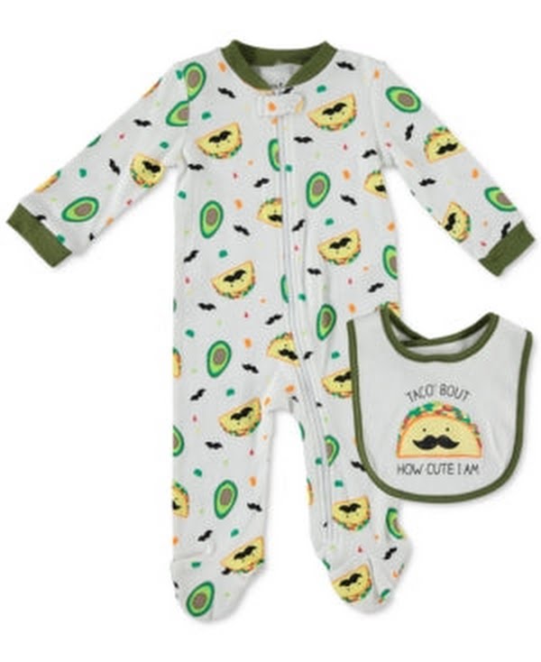 Chickpea Cutie Pie Baby Baby Boys Printed Cotton Coverall and Bib Set