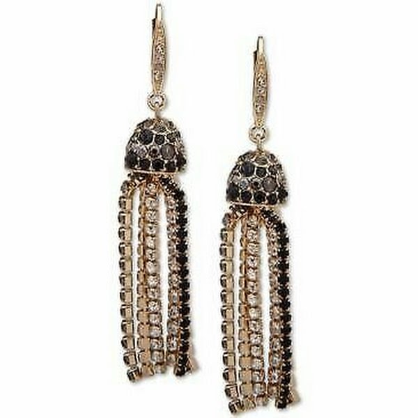 Anne Klein Gold-Tone Ombre Scattered Stone Crystal Tassel Earrings