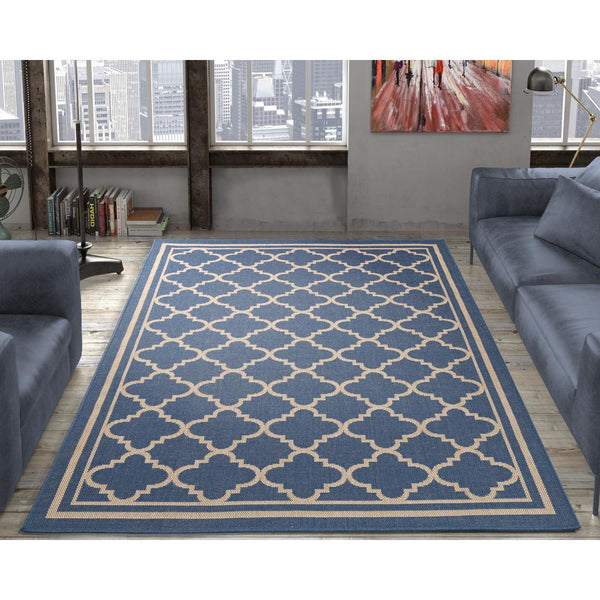 Jardin Collection Moroccan Trellis Design Natural Blue 5 ft. x 7 ft.