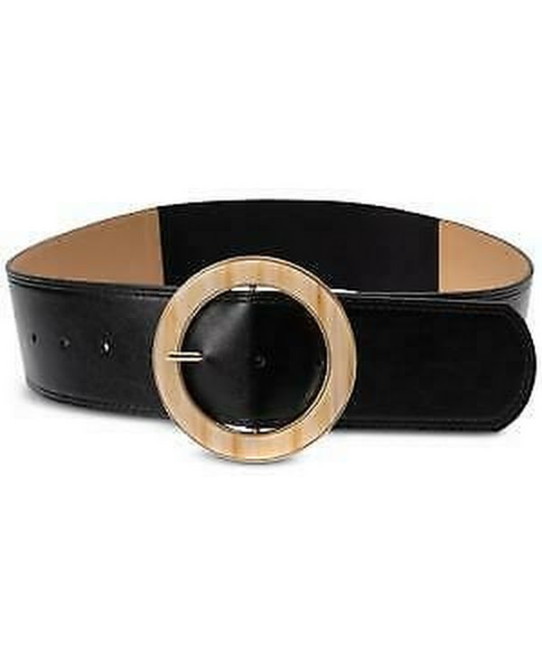 I.n.c. Round Buckle Faux Leather Stretch Belt