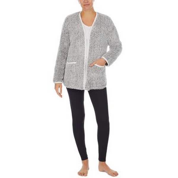 Cuddl Duds Womens Fleece Open Front Pocket Cardigan, Size Small