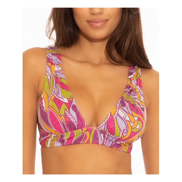 Becca Womens Swim Purple Pink Shimmer Print Bikini Top, Size Medium