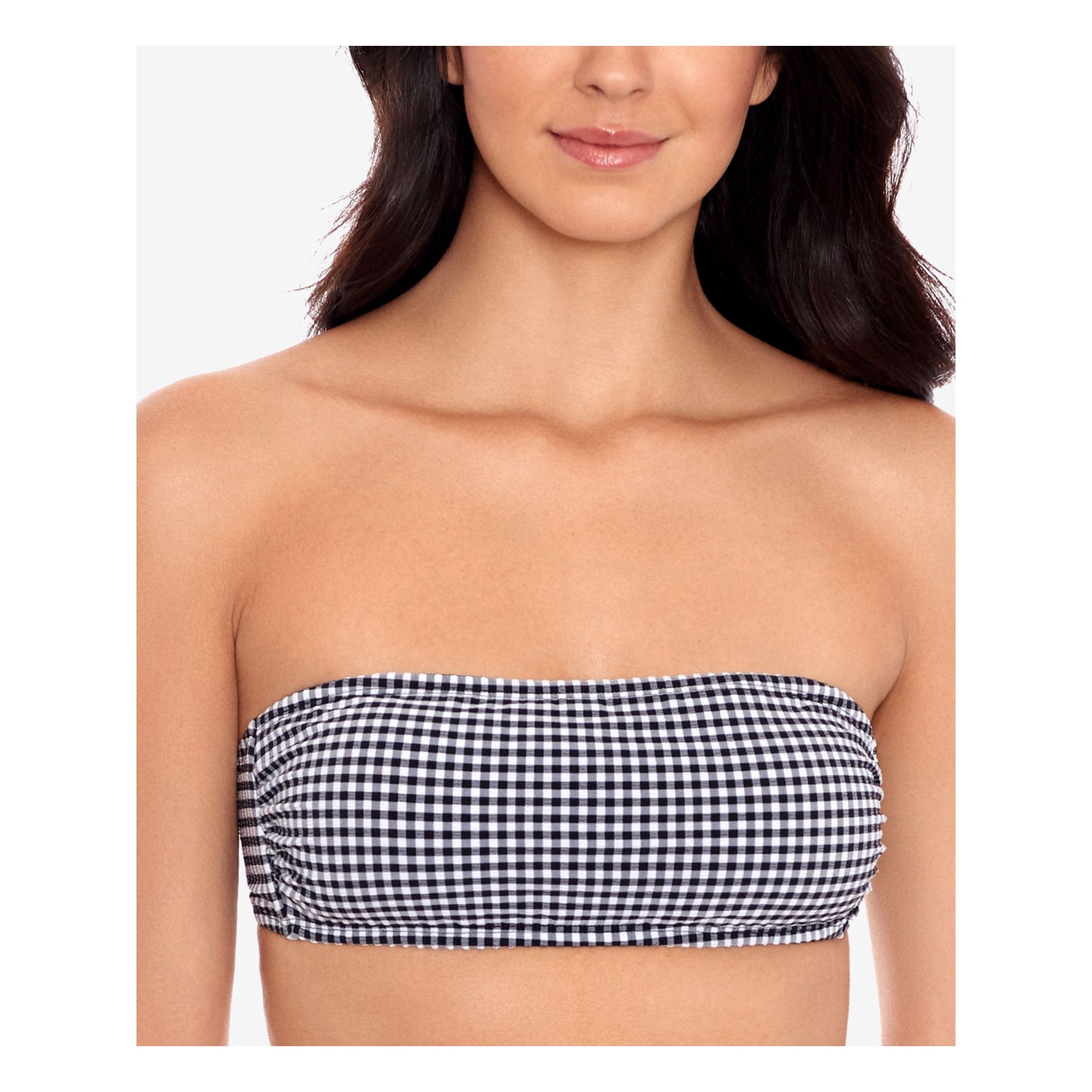 Salt + Cove Black Gingham Stretch Bandeau Ruffled Swimsuit Top, Size Small