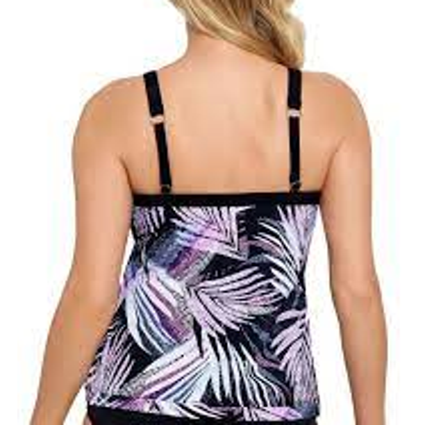 Swim Solutions Printed High-Neck Overlap-Hem Tankini Top