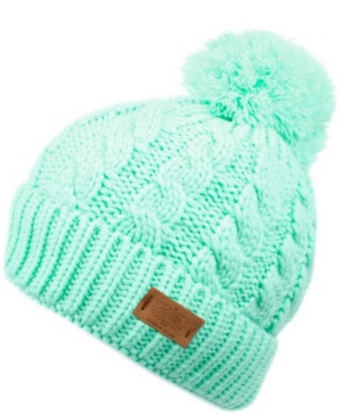 Angela & William Cable Pom Beanie With Sherpa Lining – Mint