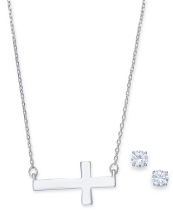 Alfani Cross Collar Necklace and Crystal Stud Earrings Set