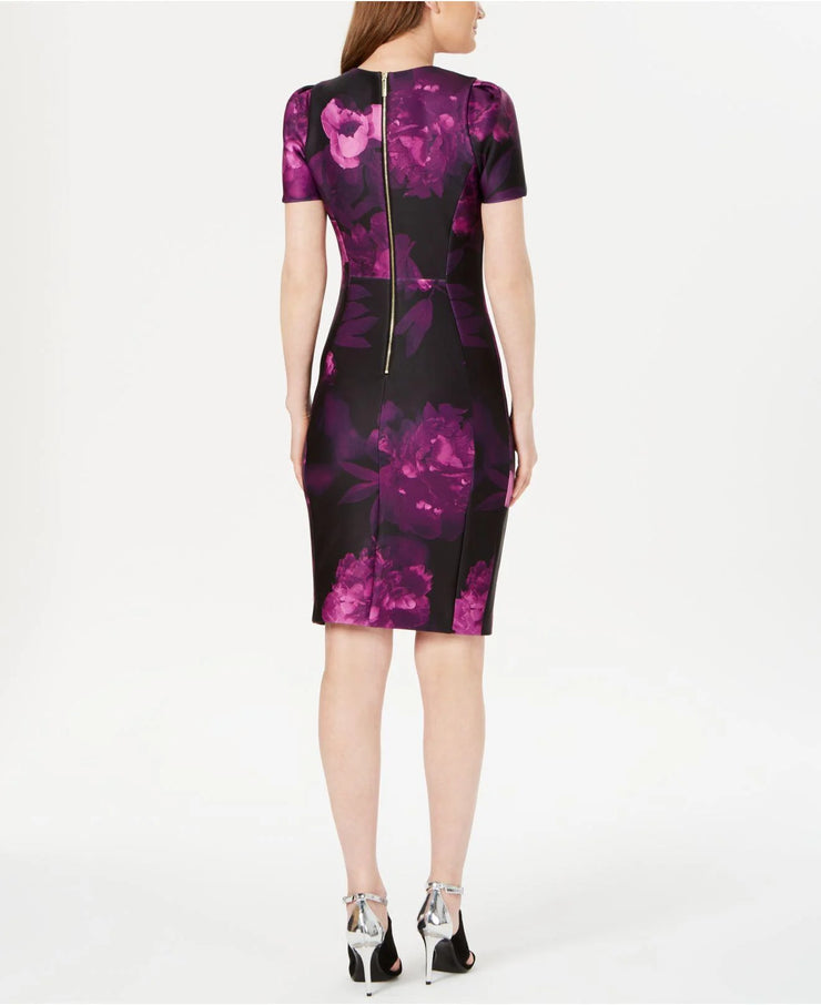 Calvin Klein Purple Floral Puff-Sleeve Sheath Dress/Size 10P
