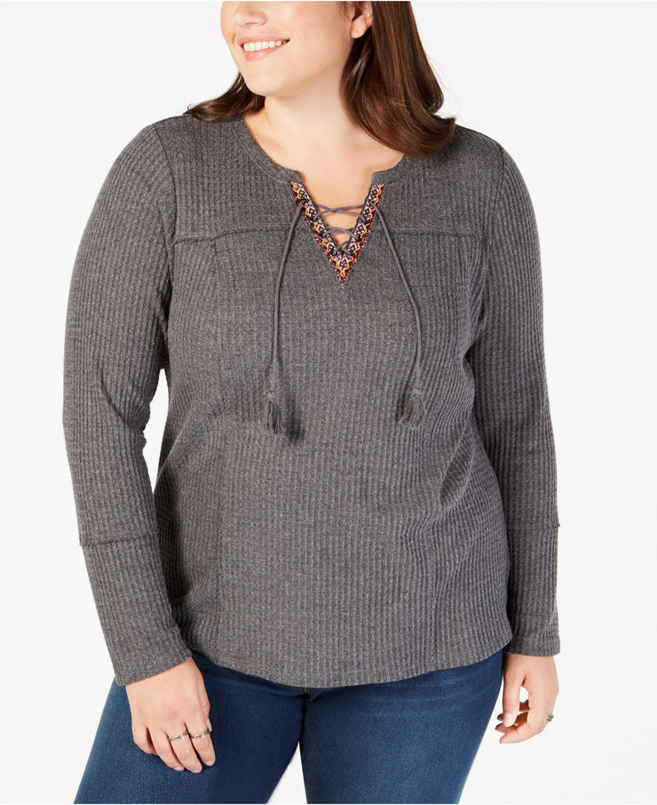 Style & Co Plus Size Lace-up Thermal Top, Size OX