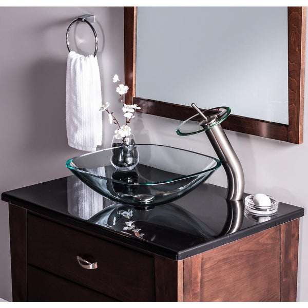 Novatto Piazza Glass Vessel Bathroom Sink Clear, 16.5 x 5.5