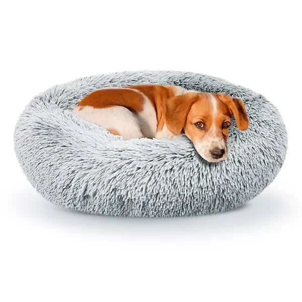 Precious Tails Super Lux Fur Bolster Cat & Dog Bed, Ice Gray, Medium