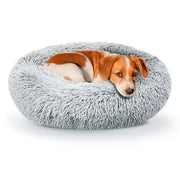 Precious Tails Super Lux Fur Bolster Cat & Dog Bed, Ice Gray, Medium
