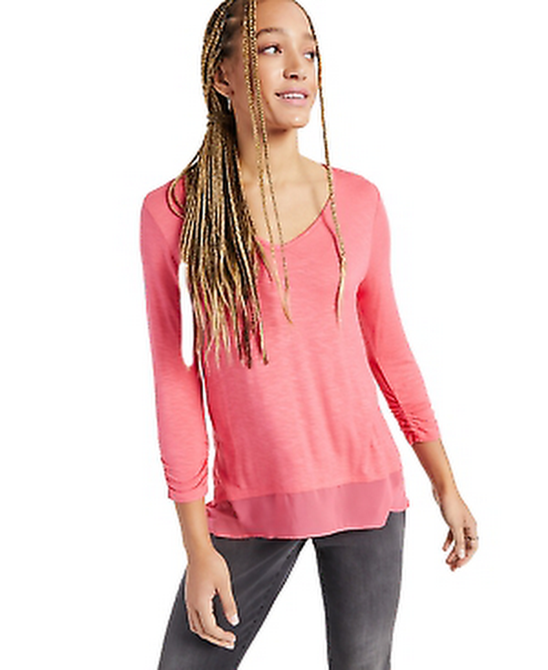 Style & Co V-neck Chiffon-Hem Top, In Frosted Rose, Size XS