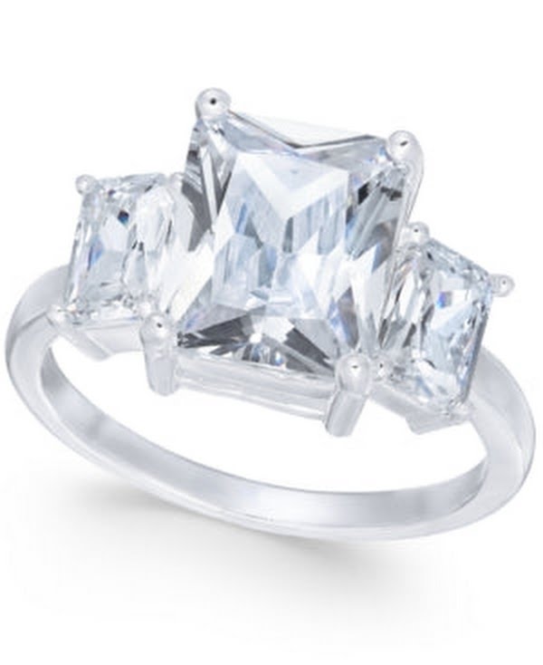 Charter Club Fine Silver Plate Triple-Crystal Ring, Size 5