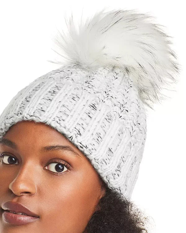 Kyi Kyi Chunky Wool Blend Beanie with Faux Fur Pom