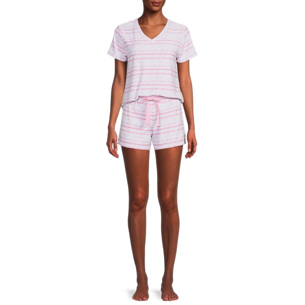 Jaclyn Women’s Short Sleeve V-Neck T-Shirt and Shorts Set, 2-Piece, Size Medium