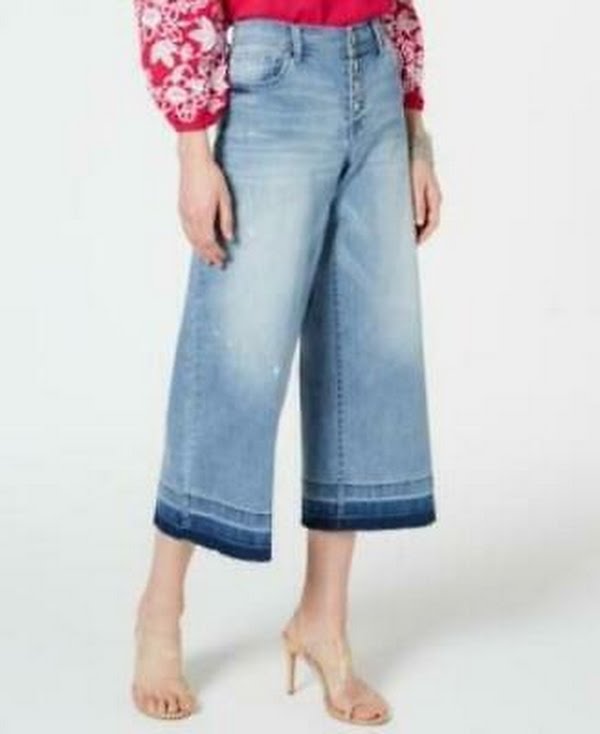 Inc Cropped Wide-Leg Released-Hem Jeans, Size 4