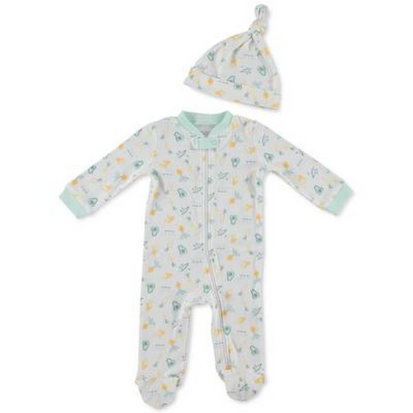 Chickpea Cutie Pie Baby Baby Boys Printed Cotton Coverall and Hat Set