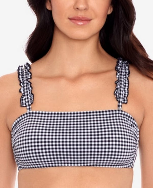 Salt + Cove Black Gingham Stretch Bandeau Ruffled Swimsuit Top, Size Small