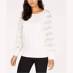 Alfani Embellished Mesh-Sleeve Sweater Cloud, XL