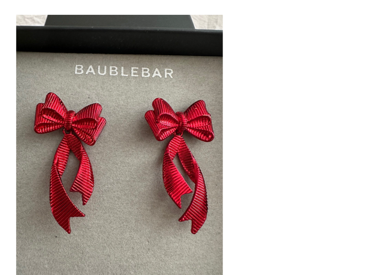 BaubleBar Red Bow Holiday Present Ribbon Earrings Dangle Christmas Festive